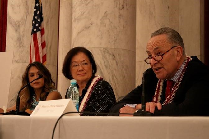 2017 Chamber of Commerce Hawaii President and CEO Sherry Menor-McNamara, Senator Hirono, and Democratic Leader Charles Schumer